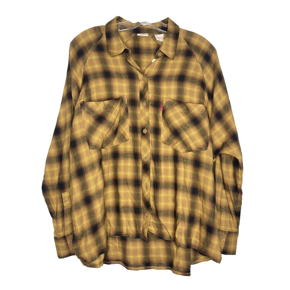 LEVI'S Top Women Small Button Front‎ The EX Boyfriend Shirt Relaxed Yellow Plaid